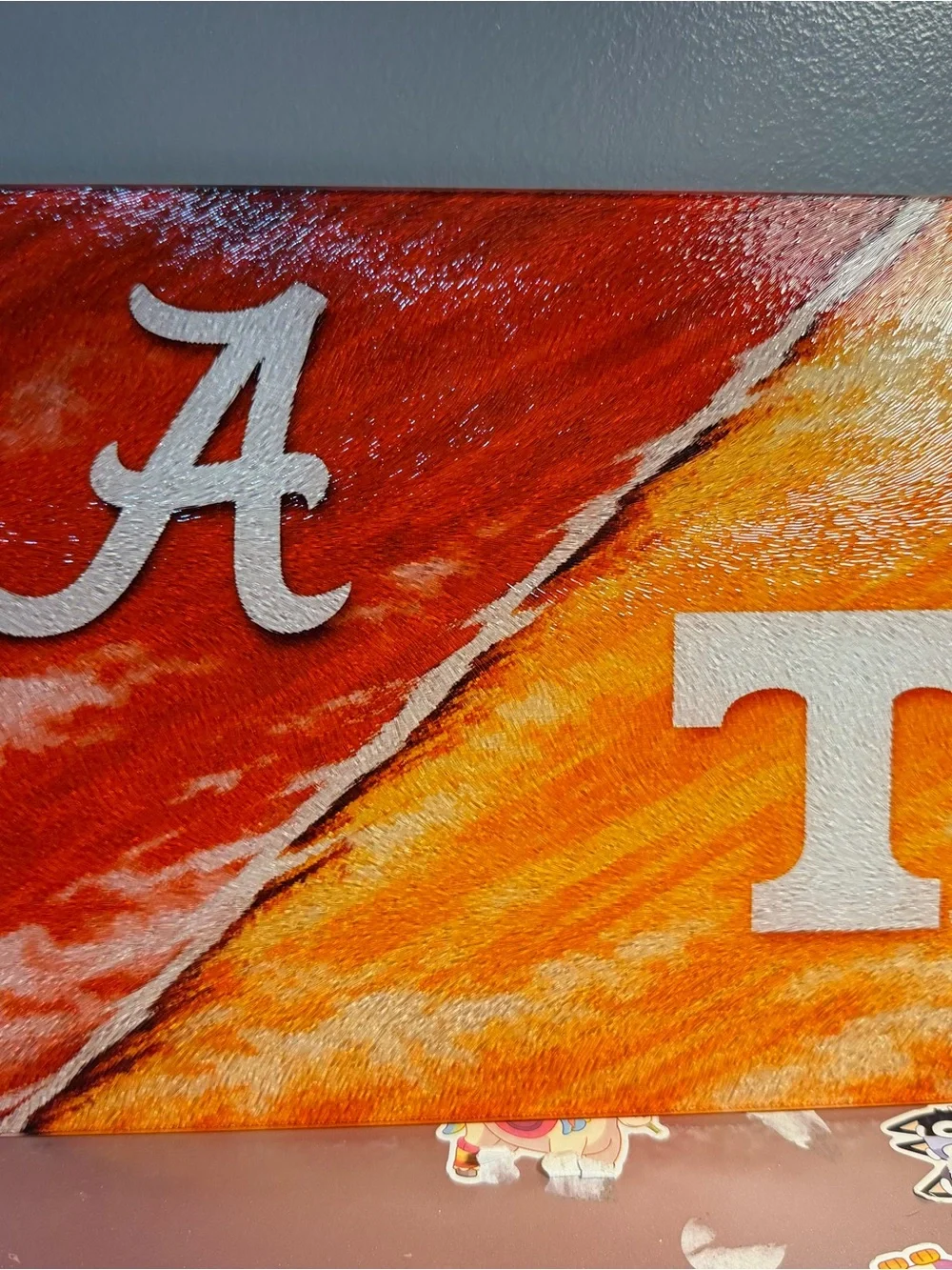 Collegiate Split-Color cutting board in Crimson and Orange